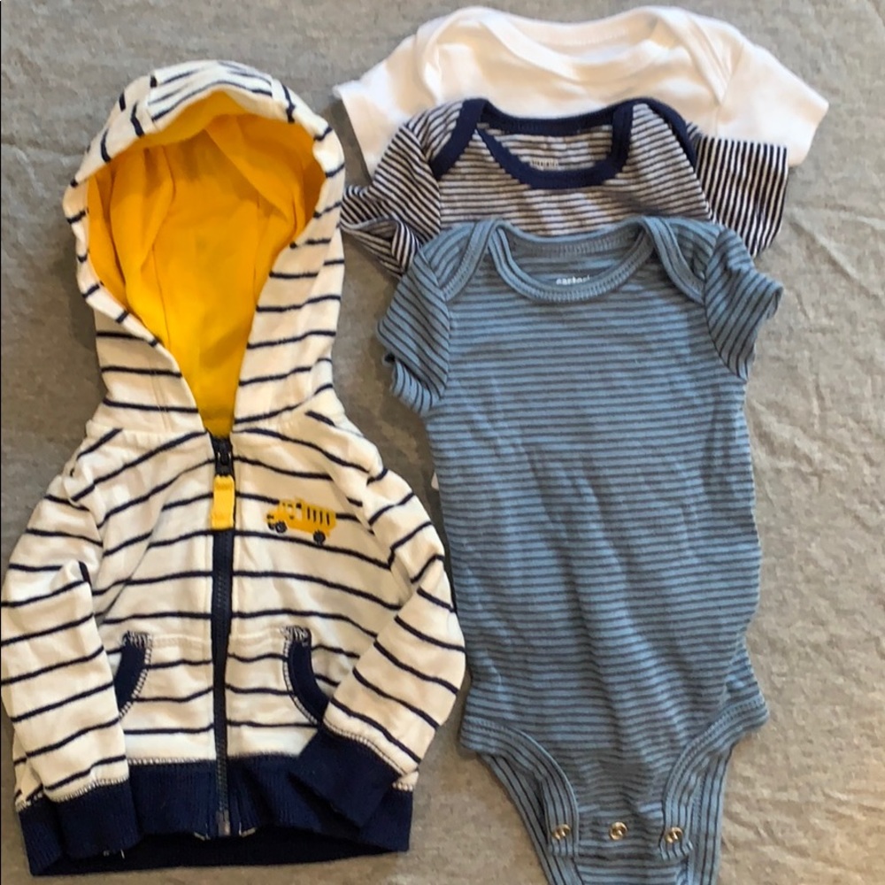 Newborn Bundle, 3 Onesies, 1 Zip Up Hoodie